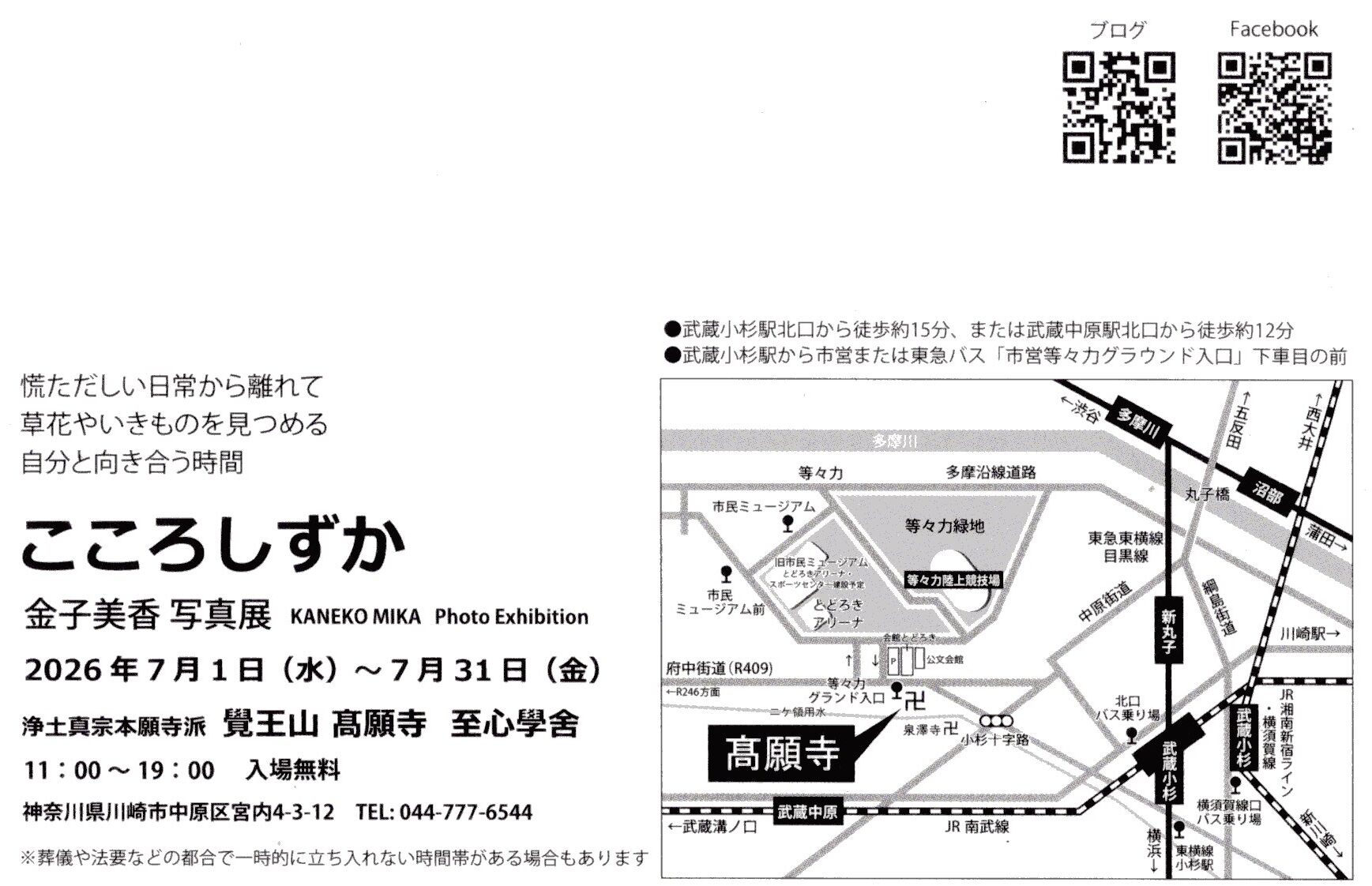 「【髙願寺／至心學舎にて開催】金子美香　写真展　『こころしずか』」のイメージ画像